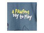 A Paw Patrol-themed baby onesie in blue with the text 'A Pawfect Day to Play'.