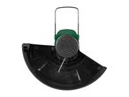Top-down view of a black and green electric grass trimmer head with a white cutting line.