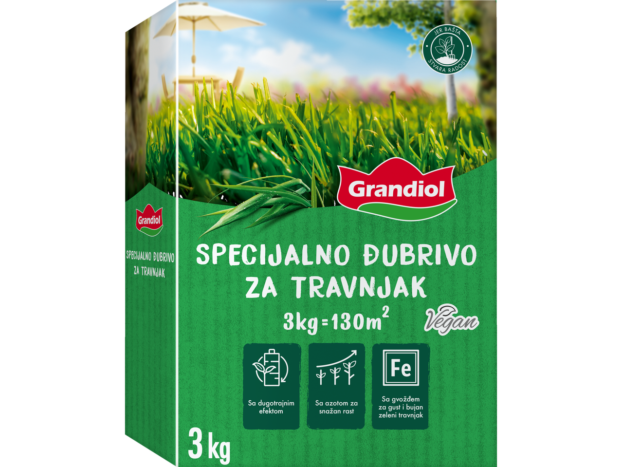 Grandiöl ђубриво за травњаке, веганско, за бујну зелену траву.