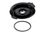Black plastic filter housing with a rubber O-ring on a white background.