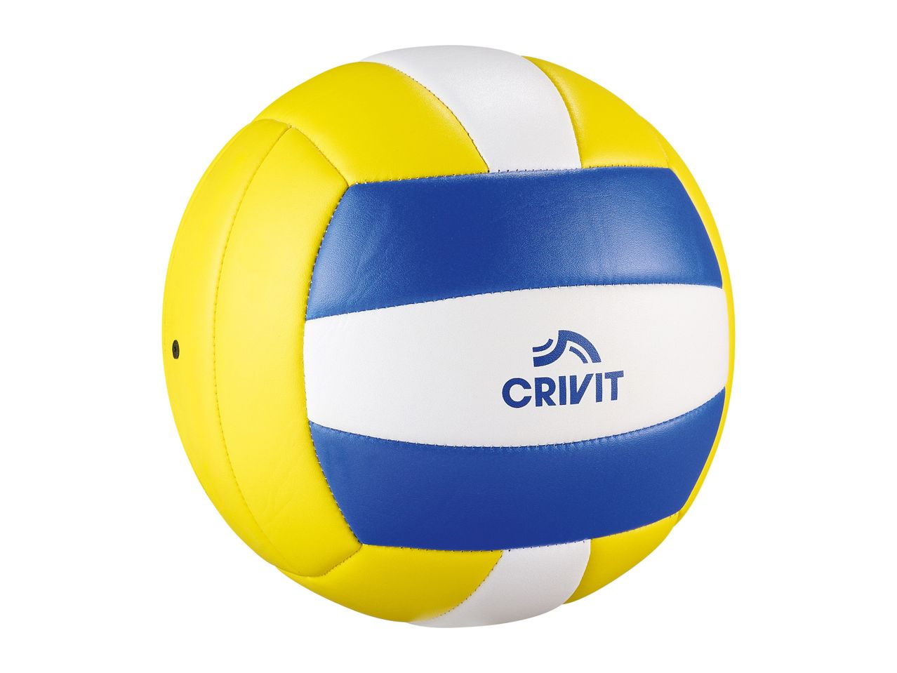 A yellow and blue Crivit volleyball.