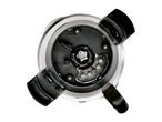 Underside view of a blender base with three black feet and internal components.