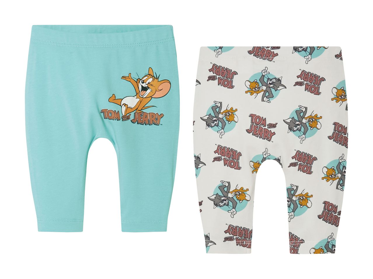 To par Tom & Jerry baby leggings i mintgrøn og offwhite.