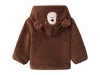 Brown teddy bear fleece jacket with a hood.