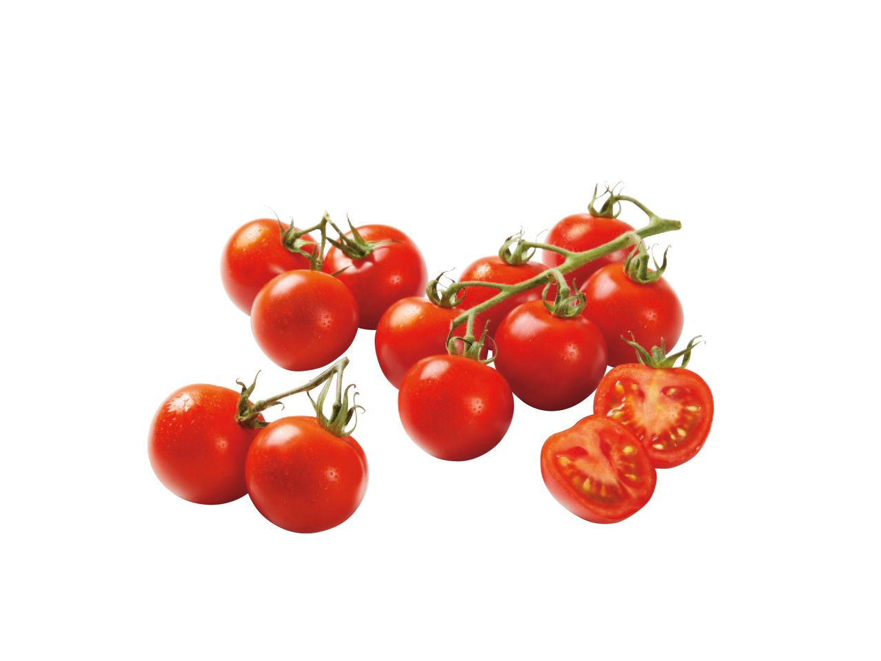 Fresh red cherry tomatoes on the vine.