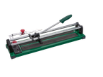 Manual tile cutter: green frame, metal guides.