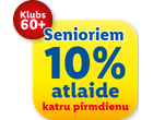 Klubs 60+: 10% atlaide katru ceturtdienu.