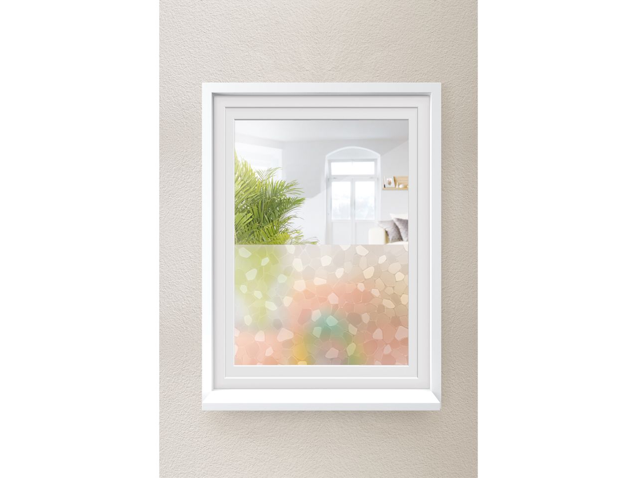 A white framed mirror with a Window Privacy Film