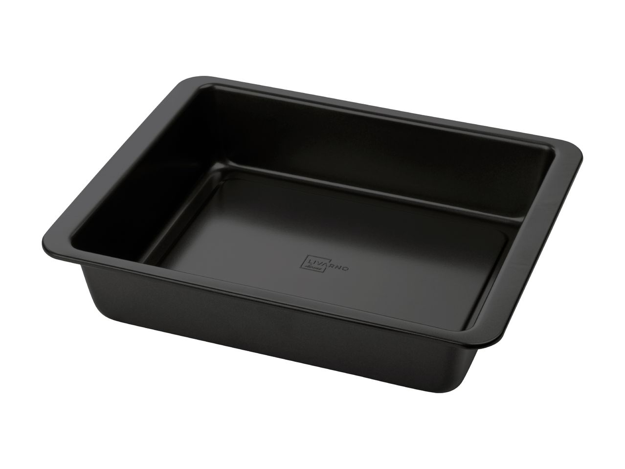 A black rectangular baking pan.