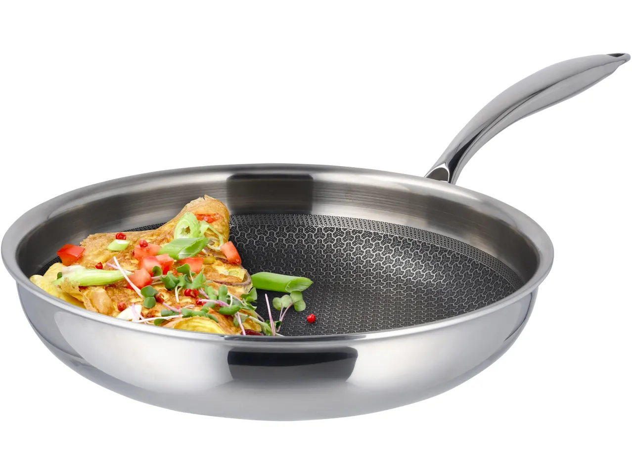 Padella in acciaio inox con rivestimento antiaderente.
