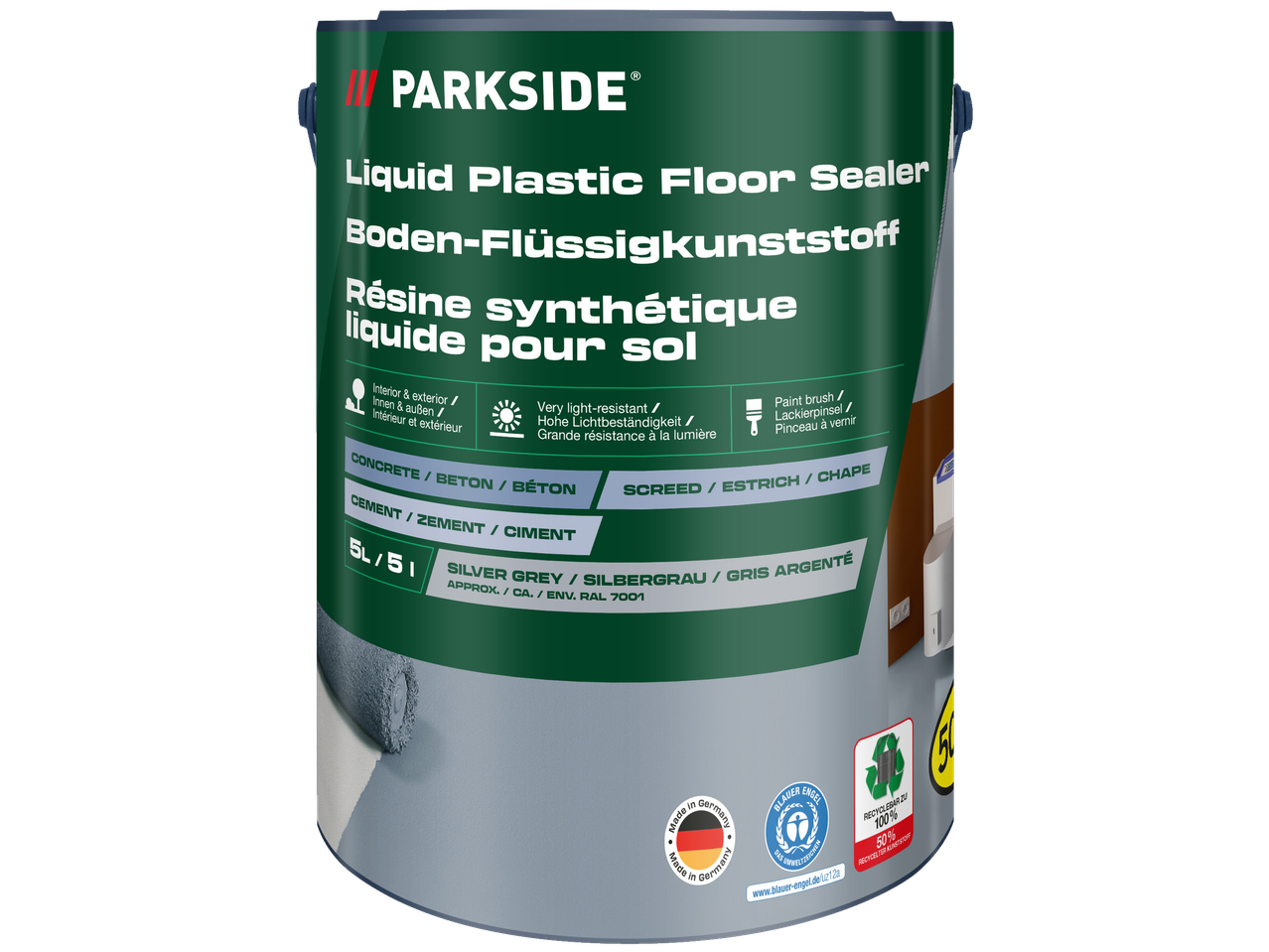 PARKSIDE Boden-Flüssigkunststoff, silbergrau, 5L, für Beton, Zement, Estrich.
