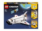 LEGO Creator 3-in-1 Space Shuttle with satellite, astronaut, and smaller spaceship models.