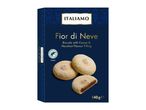 Box of biscuits with cocoa and hazelnut filling, labeled 'Fior di Neve' and '140ge'.