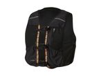 Black running vest with orange and grey reflective straps and mesh back