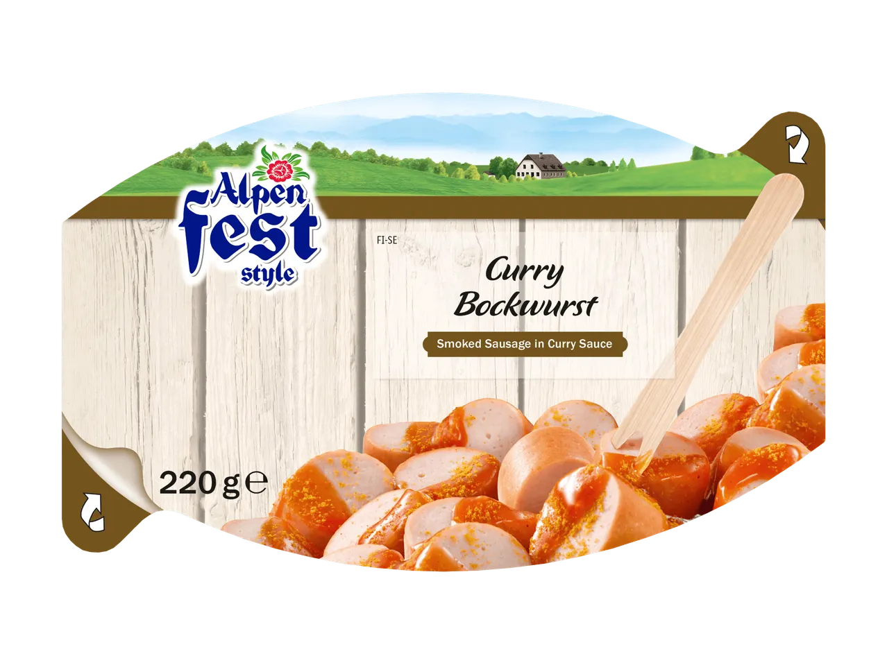 Curry Bockwurst -savumakkara currykastikkeessa, 220 g.
