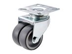 A twin-wheel caster with a square mounting plate.