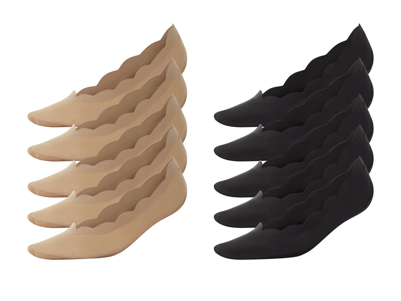 Sechs Paar beige und sechs Paar schwarze Socken.