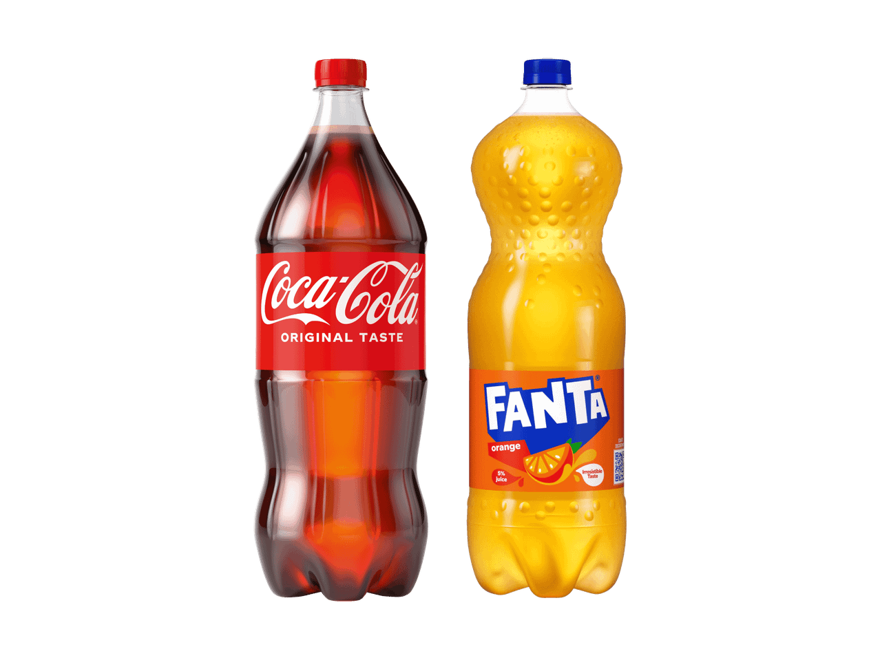 Coca-Cola Original Taste und Fanta Orange in großen Plastikflaschen