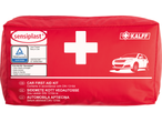 Punane Sensiplast autoapteek valge risti ja TÜV Rheinlandi sertifikaadiga.