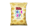 Gul pose med sprøde snackchips og teksten 'NÅR DU ER SULTEN FOR SJOV'