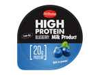Produto lácteo Milbona rico em proteína, sabor mirtilo.
