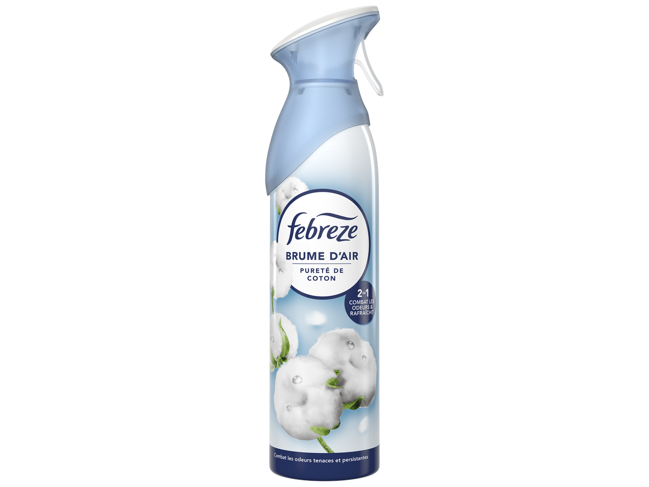 Un désodorisant d'ambiance senteur pureté de coton, qui combat les odeurs et rafraîchit.