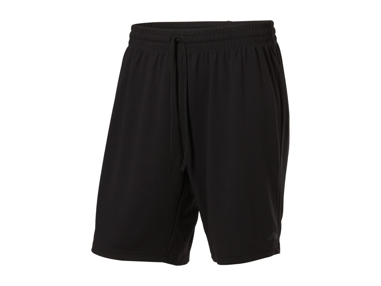 Black men's sports shorts with an elastic waistband and drawstring.