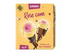 Box of four rose-shaped vanilla and choco-hazelnut ice cream cones.