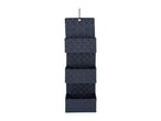 A dark grey fabric hanging organizer with three pockets.