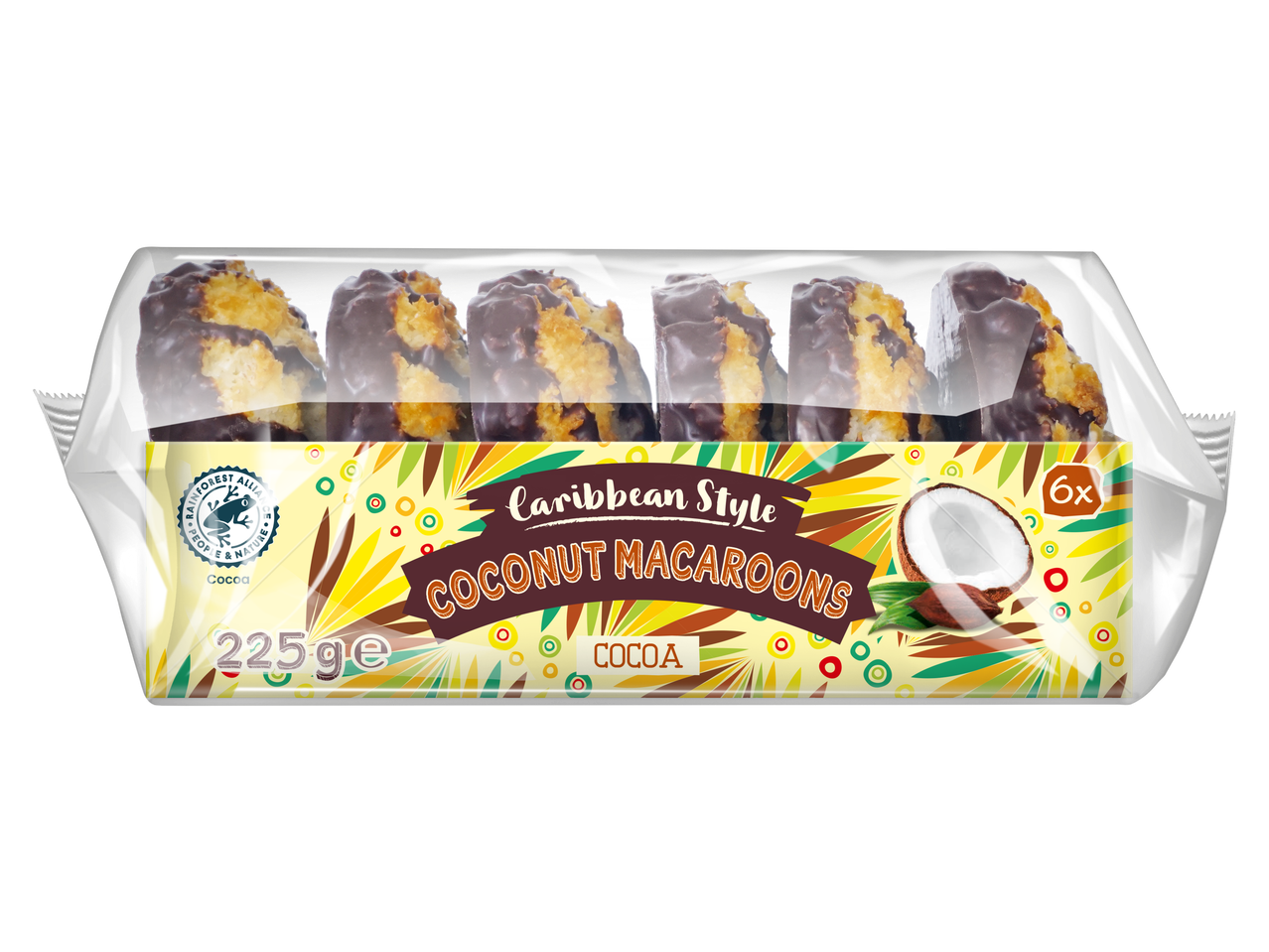 Caribbean style chocolate-covered coconut macaroons, 225g.