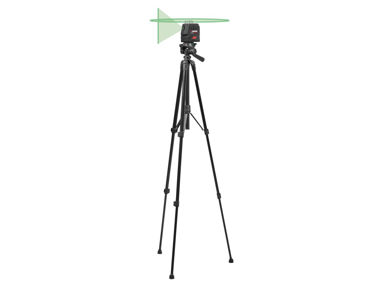 Livella laser PARKSIDE PERFORMANCE® su treppiede, proietta linee verdi.
