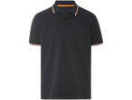 Temno modri polo majica z oranžnim in belim robom.