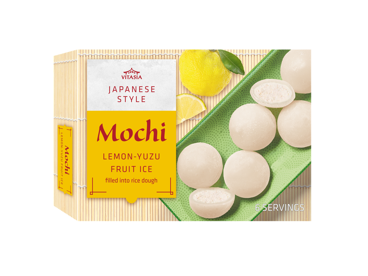 Mochi Vitasia stil japonez, cu umplutură de fructe de lămâie-yuzu.