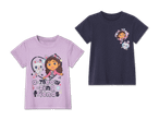 Zwei lila und dunkelblaue T-Shirts mit Dora the Explorer Motiv für Kinder.