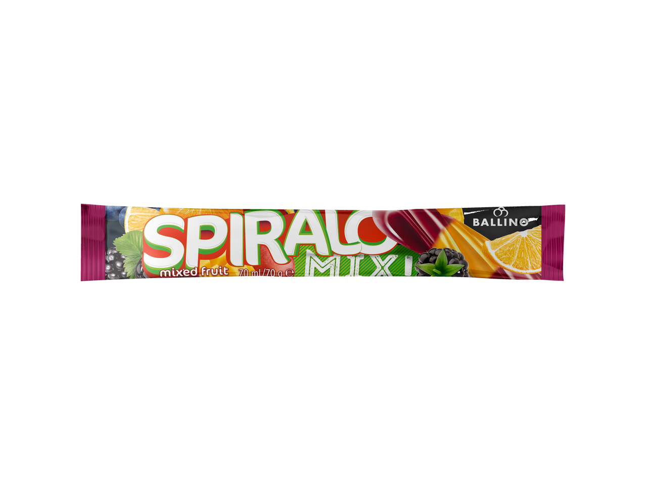 Ballino Spiralo Mix gyümölcsös cukorka csomagolás.