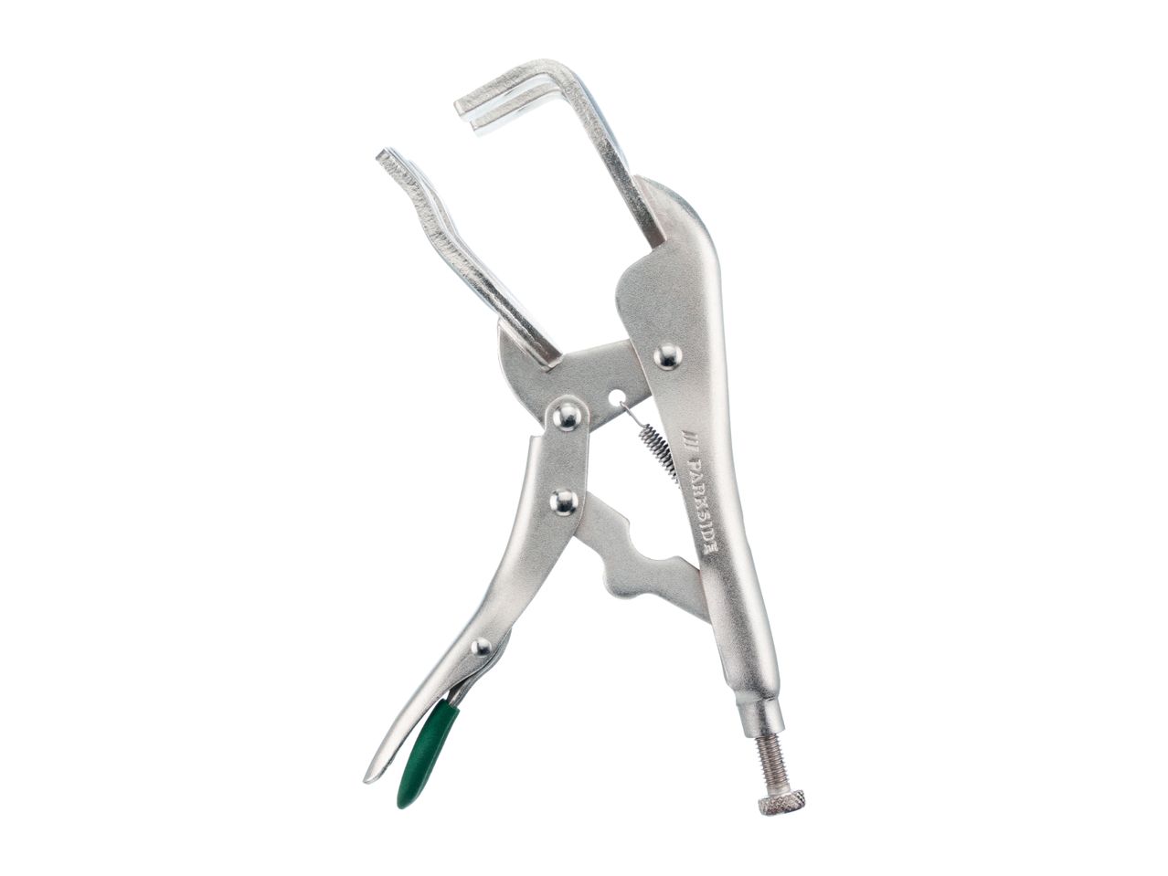 A Parkside locking pliers with a green handle is shown against a white background.