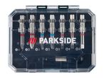 A clear plastic case containing a set of Parkside screwdriver bits.