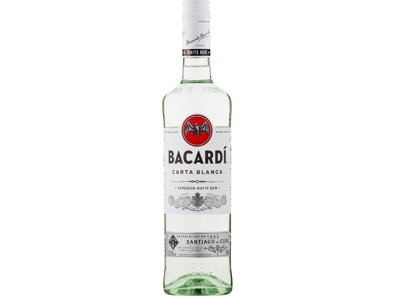 BACARDI Carta Blanca Superior White Rum bottle, 37.5% vol, 700ml
