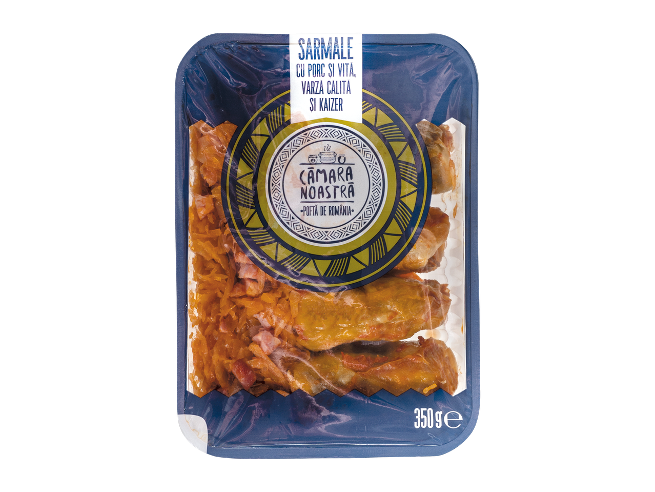 Sarmale cu porc și vită, varză călită și kaizer, marca Cămara Noastră, 350g.
