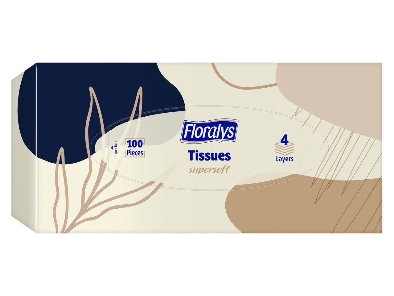 Mouchoirs Floralys supersoft : 100 unités, 4 couches.