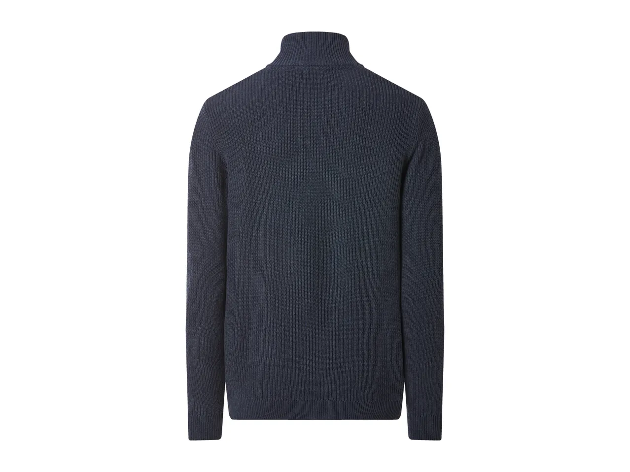 Men's knitted cardigan in navy blue, back view