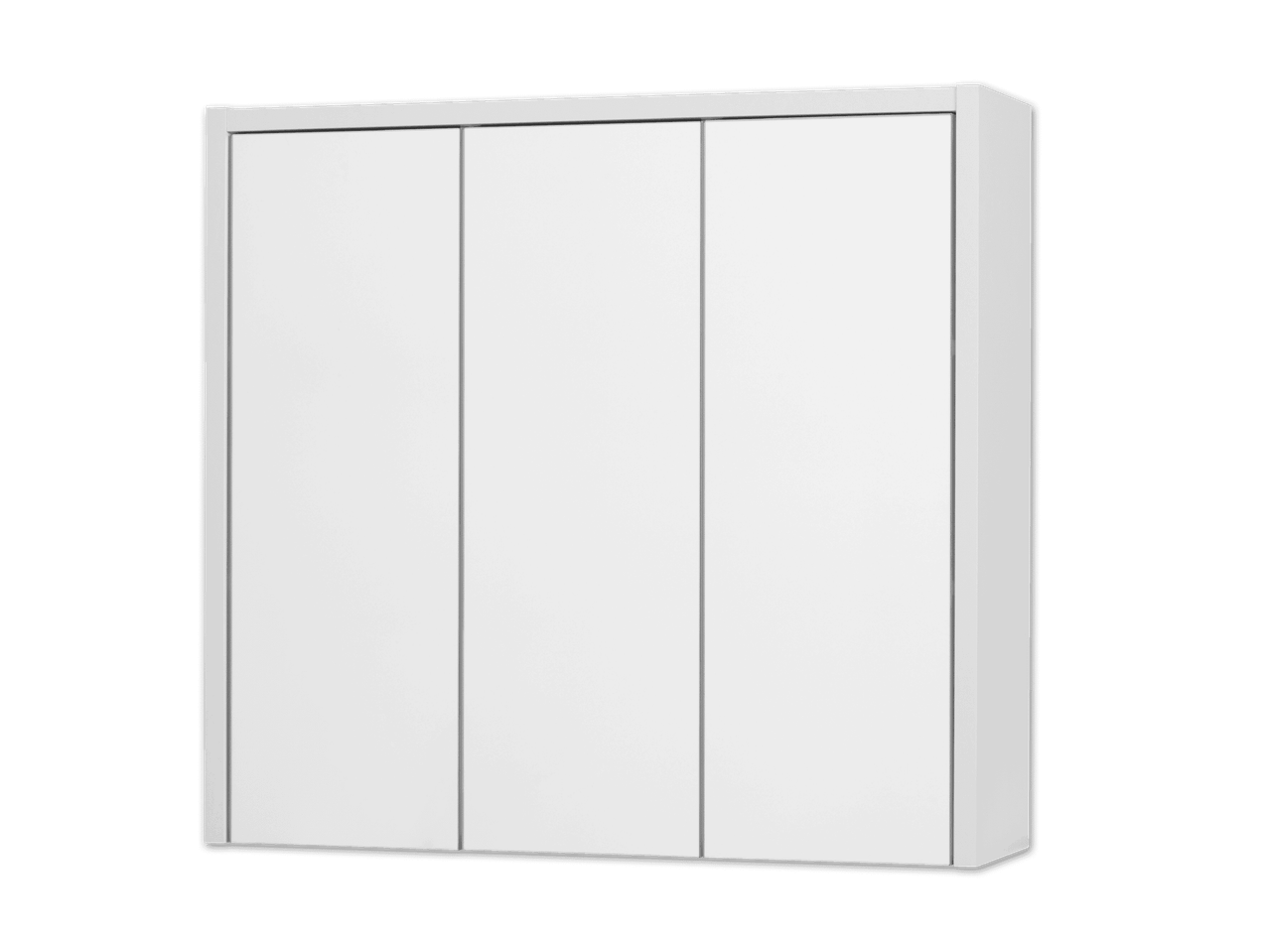 Ein weißer Kleiderschrank mit drei Türen.
