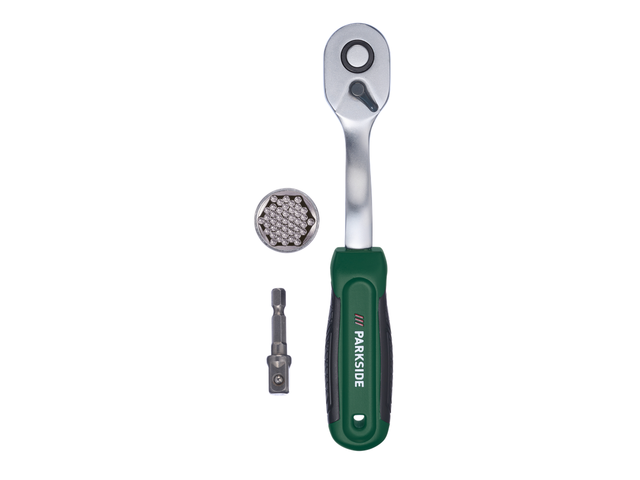 Parkside klikšķa uzgriežņu atslēga ar piederumiem.