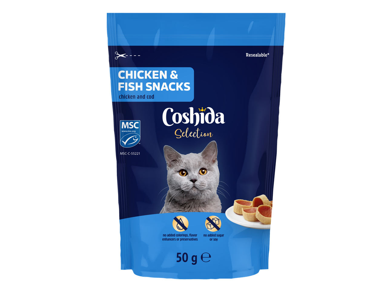 Coshida Selection, recompense pentru pisici cu pui și cod, 50g