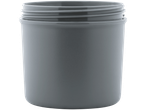 A gray plastic jar with a slightly textured surface and a wide opening.