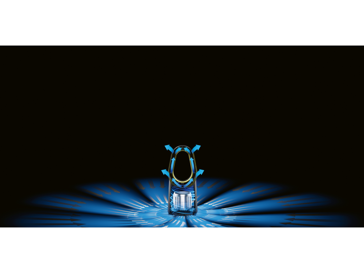 Product showcasing airflow with blue arrows.