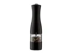 Electric salt or pepper mill with a black body and transparent spice compartment