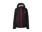 Schwarze Outdoor-Jacke mit pinken Reißverschlüssen und Kapuze