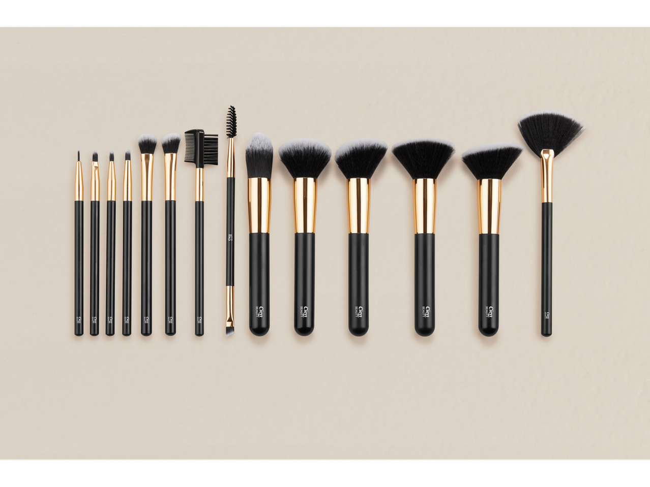 Cien BEAUTY set complet de 14 pensule de machiaj negre și aurii