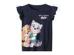 Dark blue Paw Patrol girls' t-shirt with ruffle sleeves featuring Skye and Everest.
